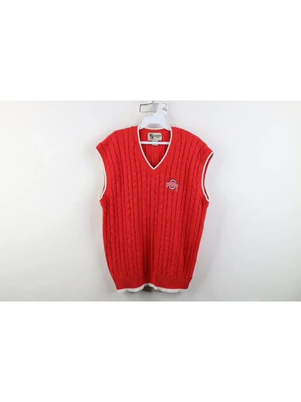Vintage Mens Large Chunky Ribbed Cable Knit Ohio State University Sweater Vest